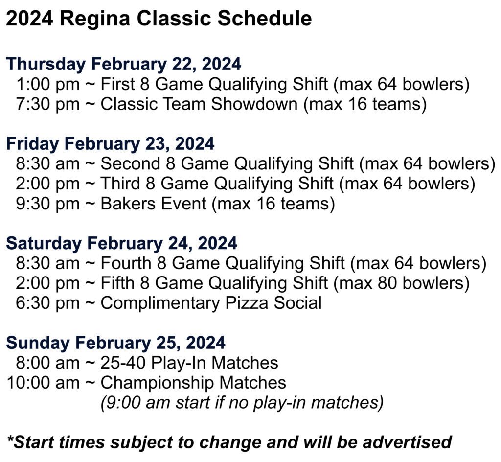 2025 Regina Classic Schedule Golden Mile Bowling